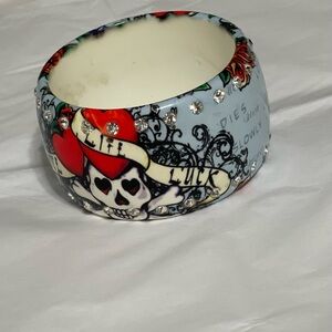 Skull and Heart Bangle Bracelet